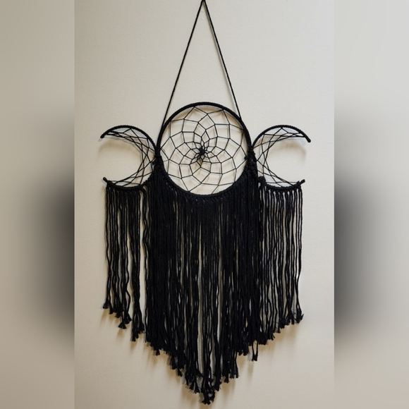New Black Triple Moon Goddess Macrame Wall Hanging Boho Wiccan Moon Phases - Picture 5 of 7